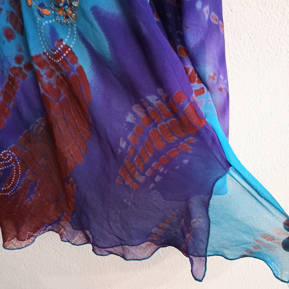 Phool Womens Tunic Blouse Blue Purple Sheer Sequin V Neck Lightweight Size XL - Picture 5 of 8